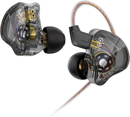 CCZ NC01 Gospel Gaming Earbuds, Stereo Sound in Ear Monitor Headphone Wired, Customized Dual Magnetic DD IEMS Earphone with Detachable Tangle-Free Cable PC Cavity for Computer(without mic,Clear Black)