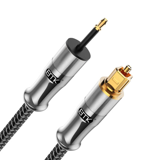 EMK 24K Gold-Plated Toslink to Mini Toslink Cable (1.5ft/0.5M) - Digital Optical Audio Cable with 3.5mm Mini Plug for Soundbar, Home Theater, TV - Silver SPDIF Fiber Optic Cable