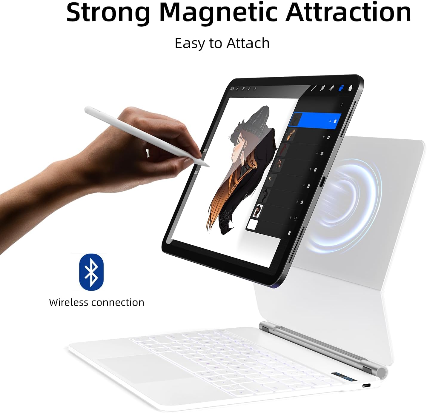 for iPad Pro 13 inch case 2024 with Keyboard M4,Magnetic Attach,Multi-Gesture Trackpad,7-Color Backlit,Shortcut Keys,Auto Sleep/Awake,Magic Keyboard for iPad Pro 13-inch M4 2024,White