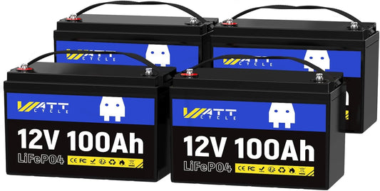 12V 100Ah LiFePO4 Deep Cycle Battery - Group 24, 15000 Deep Cycles, Built-in 100A BMS, Low-Temperature Protection for RV, Marine, Golf Cart, Solar Panel Systems, Home Backup (4 Packs)