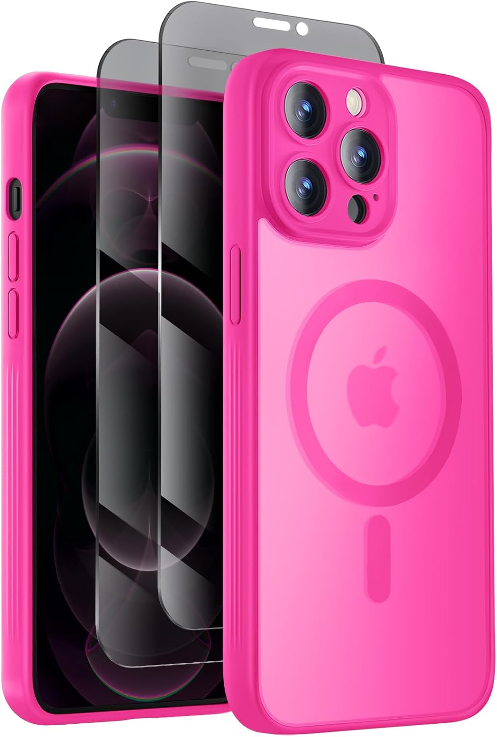 Designed for iPhone 12 Pro Max Case, Compatible with MagSafe, with Privacy Screen Protectors X2, [Camera Protection] [15FT Military Drop Protection] Shockproof Phone Case, 6.7", Hot Pink
