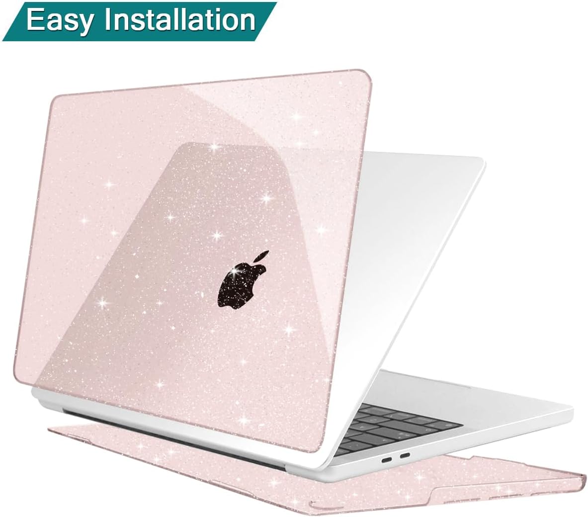 Teryeefi for MacBook Air 15 inch Case M4 M3 M2 Chip 2025 2024 2023 Release A3241 A3114 A2941 Model with Keyboard Cover + Type C Adapter for 15 inch MacBook Air Sparkly Case, Glitter Cheey Pink