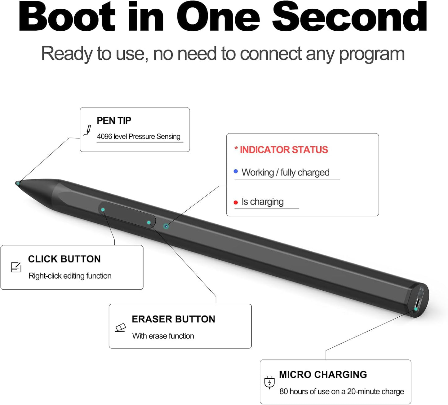 ASUS Stylus Pen for Transformer/Vivobook Flip/Notebook Touchscreen Laptop/Tablet - Rechargeable, 4096 Pressure Sensitivity, Microsoft MPP Protocol, Black