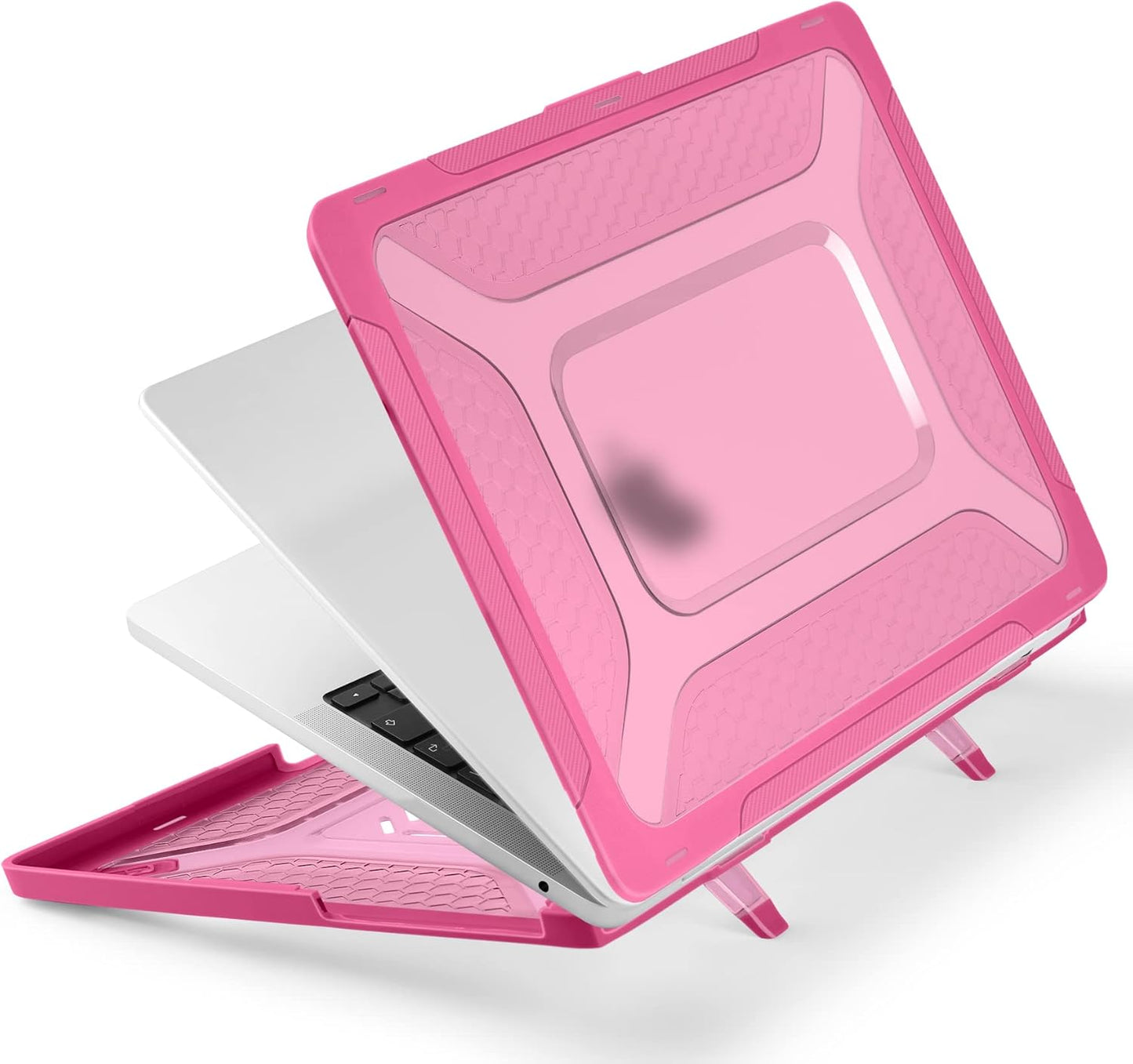 Batianda Case for New MacBook Air 13 inch 2025 M4 Chip 2024 2022 Release A3240 A3113 A2681 Model,Honeycomb Heavy Duty Protective Hard Shell with TPU Bumper Fold Kickstand & Keyboard Cover, Rose