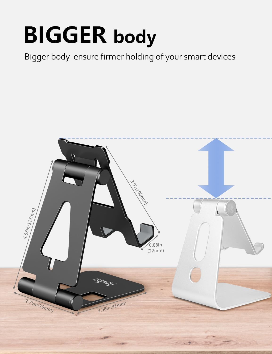 Cell Phone Stand for Desk, Adjustable Desktop Phone Holder Stand, Foldable Moblie Phone Dock for iPhone 15 14 13 12 11 Pro Xs Max Xr X 8 7 6 5 5s SE Nintendo Switch All Phones, Black
