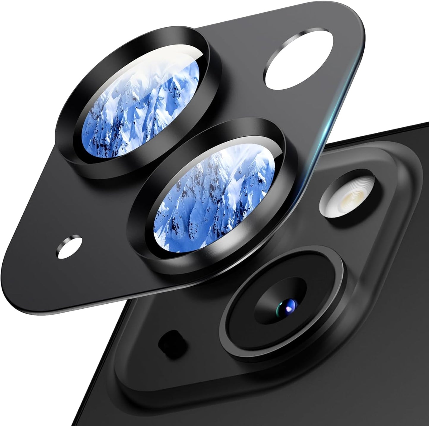 Camera Lens Protector for iPhone 15/iPhone 15 Plus/iPhone 14/iPhone 14 Plus, Aluminum Alloy Tempered Glass Camera Cover Screen, Anti-drop, Case Friendly- Black Titanium