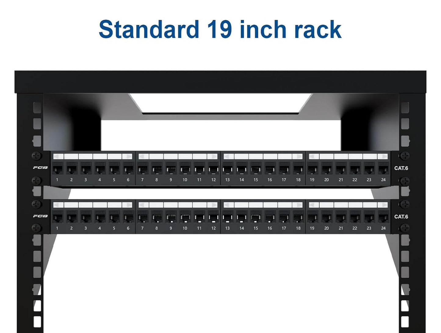 FGB 10Gbps Patch Panel 24 Port, Cat6 Keystone Patch Panel, 19" Rackmount or Wall Mount, 1U with Back Bar, Network Patch Panel for Gigabit Ethernet