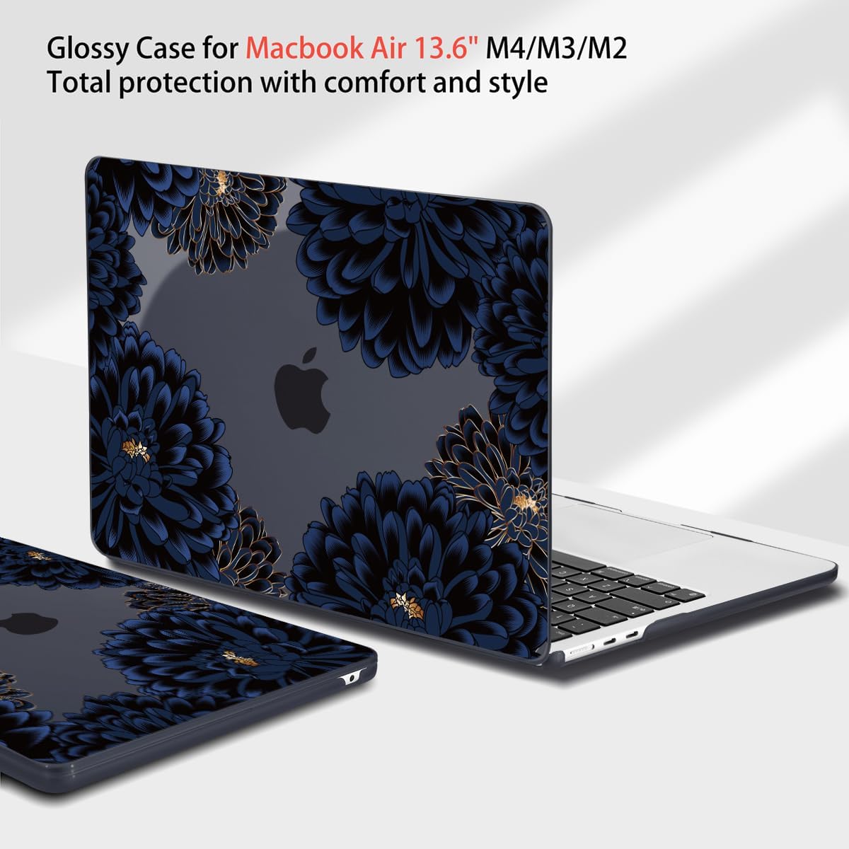 Teryeefi for MacBook Air 13.6 inch Case Release 2022 2023 2024 2025, Fits Model A2681 A3113, Design Pattern Slim Cover+Keyboard Cover+OTG Adapter for 13.6 inch MacBook Air M2 M3, Chrysanthemums