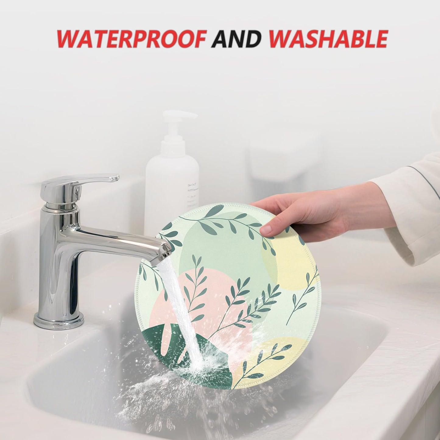 ITNRSIIET Mouse Pad Non-Slip Rubber Base Smooth Surface Stitched Edges Waterproof Durable Compatible with All Mice for Office & Gaming, Desk Accessory, Diameter 8.7 inch, PastelFoliage