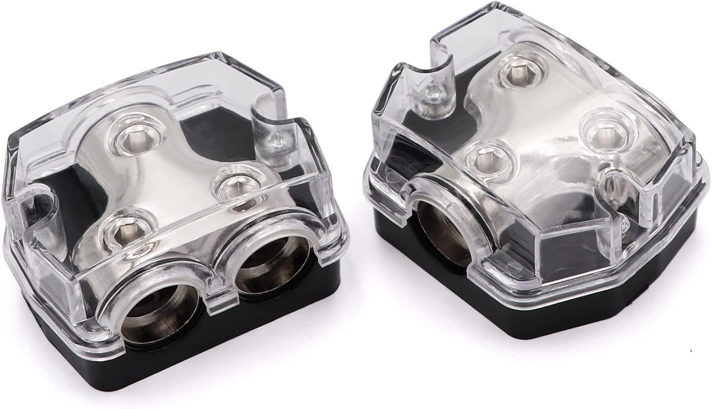 2 Way Power Distribution Block 1x 0 GA in 2X 0 GA Out Circuit Protector Distribution Connecting Blocks for Car Audio Splitter,2Pcs