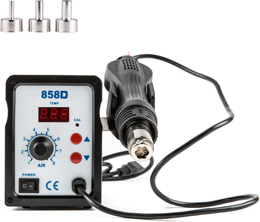 CREWORKS 858D Rework Station, 110V SMD Soldering Rework Station with Hot Air Heat Gun Set, LED Digital Temperature Display Screen Electric Desoldering Welding Iron Kit for Electronics Repairing