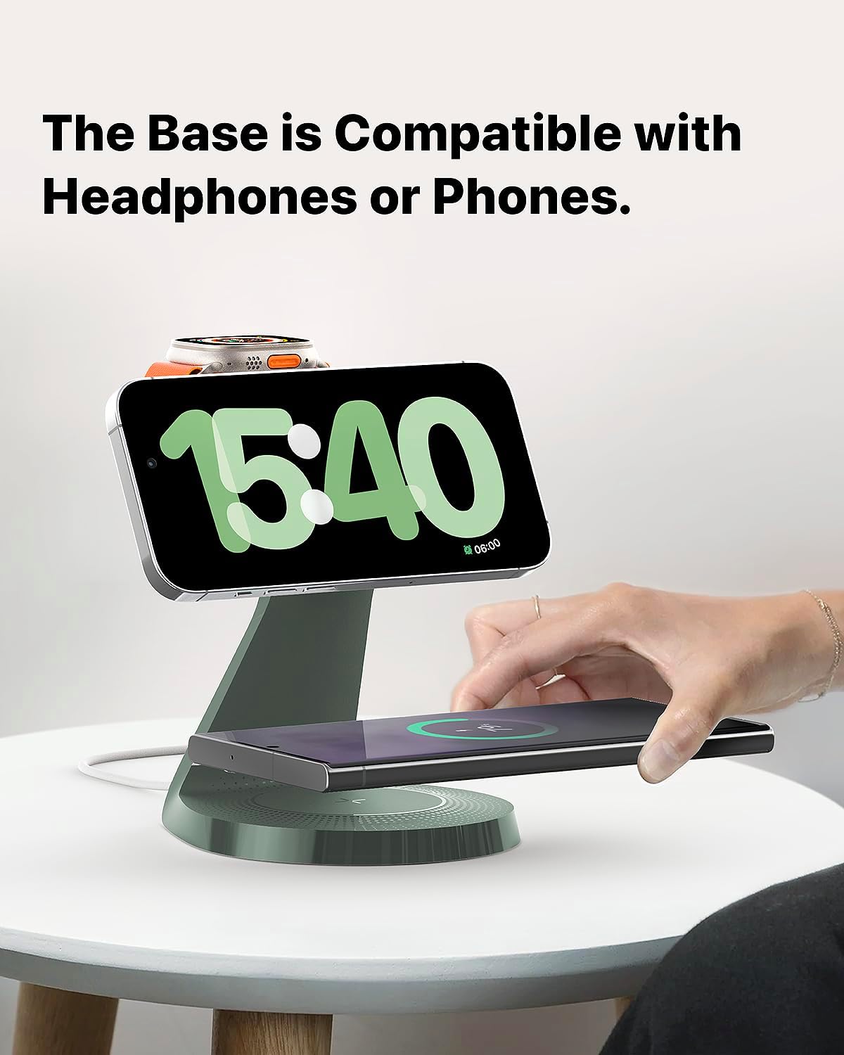 3 in 1 Charging Station for Apple Devices, Mag-Safe Charger Stand Fast Charging, Wireless Charger for iPhone 16/15/14/13/12 Series, & AirPods, & iWatch (USB-C Charger Included)