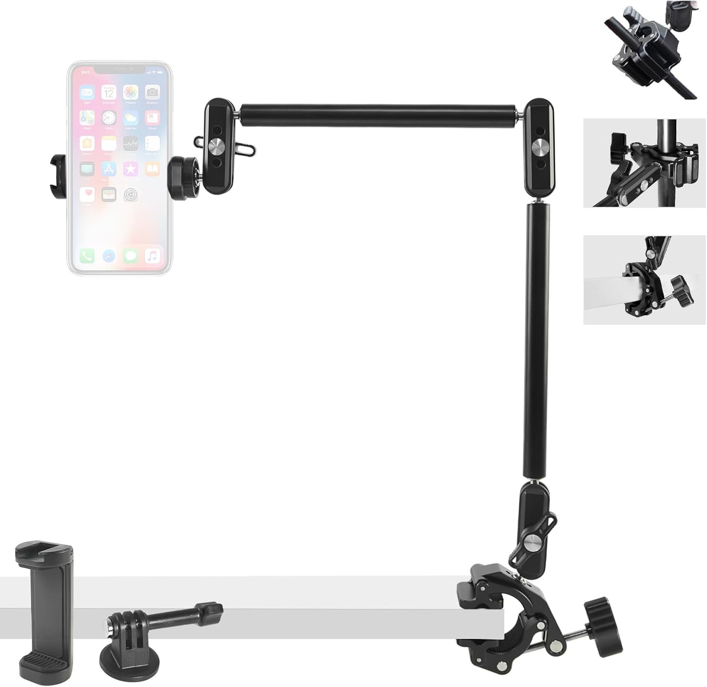 FIFIELD 22" Magic Arm with Super Clamp Overhead Camera Mount for Camera, 1/4” Threads Adjustable Desktop Stand Holder Compatible with Phone Microphone Webcam Action Camera Video Light