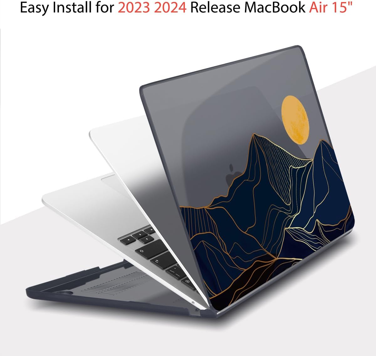 Teryeefi Compatible with MacBook Air 15 inch Case A2941 M2 A3114 M3 Release 2023 2024,Design Pattern Slim Cover + Keyboard Cover + OTG Adapter for 15.3 inch MacBook Air Liquid Retina, Mountain Line