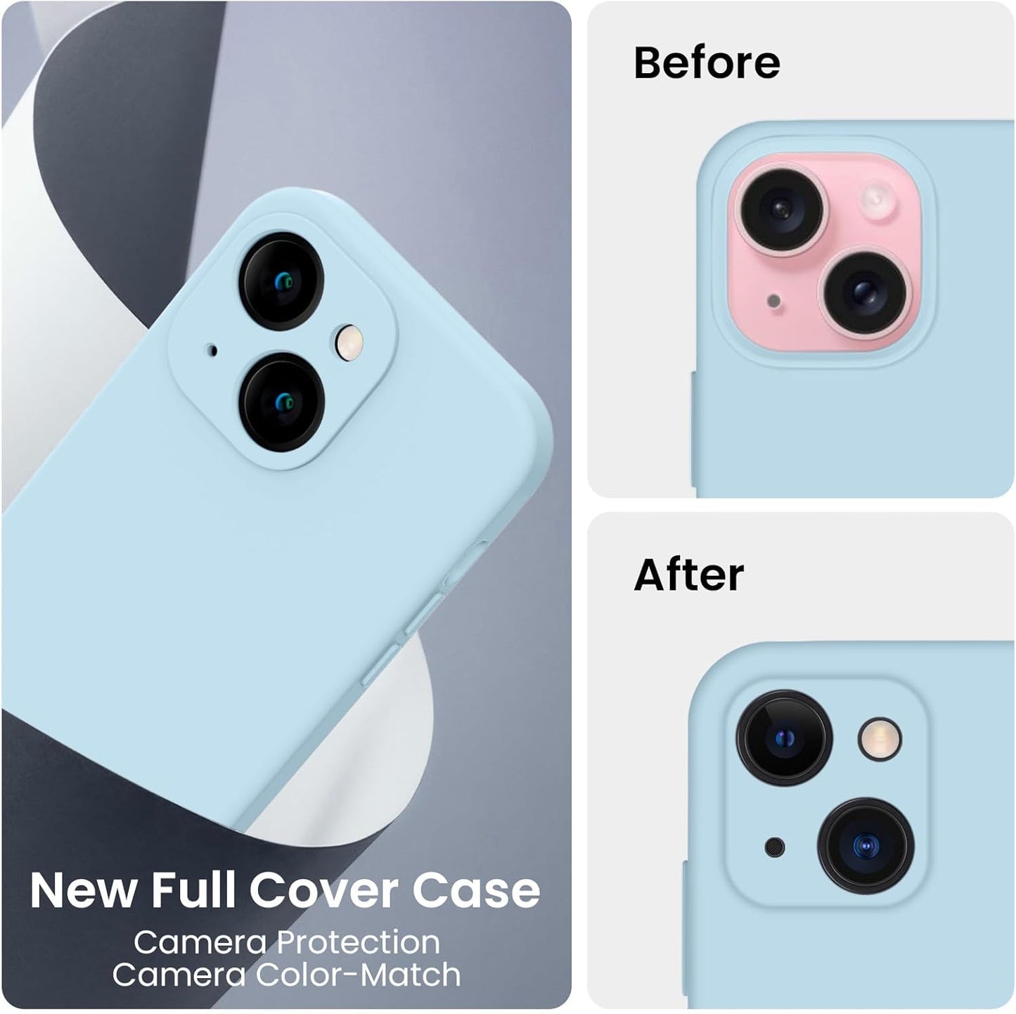 FireNova Designed for iPhone 15 Case, Silicone Upgraded [Camera Protection] Phone Case with [2 Screen Protectors], Soft Anti-Scratch Microfiber Lining Inside, 6.1 inch, Sky Blue