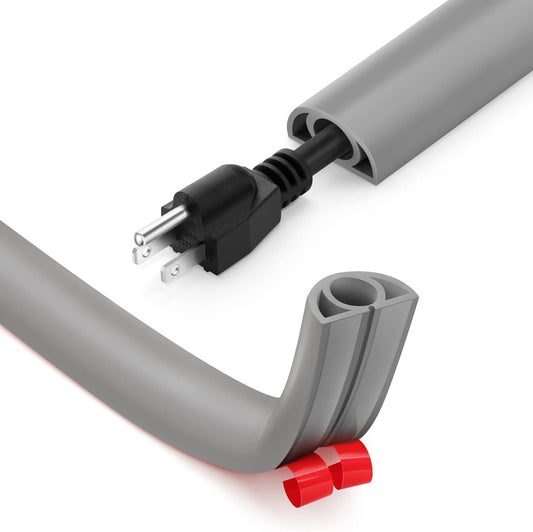 5ft Cord Cover Floor for Extension Cords, Self-Adhesive Floor Cable Cover to Protect Cables & Prevent Tripping, PVC Cord Hider Protector, Internal Wire Management Channel Diameter: 0.39", Gray