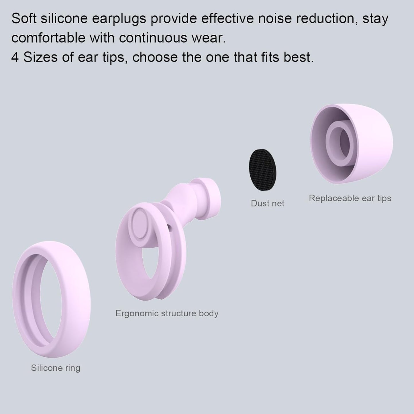 Ear Plugs for Noise Reduction, Reusable Concert Earplugs Hearing Protection, Soft Silicone Ear Plugs for Sleeping, Focus, Noise Sensitivity - Ear Tips in XS/S/M/L - Purple