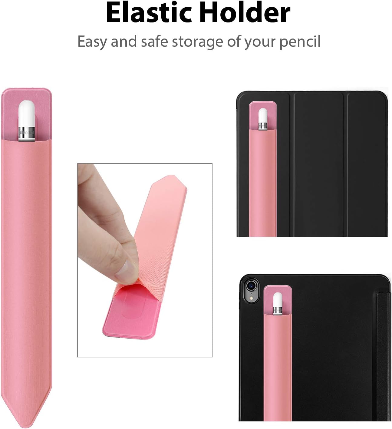 Doormoon Pencil Holder Compatible for iPad 2020/ Air/ 9.7 / Pro 10.5/12.9, Detachable Elastic Compatible for Apple Pencil 4th Gen Leather Sleeve Pocket Pouch, Pink Pink