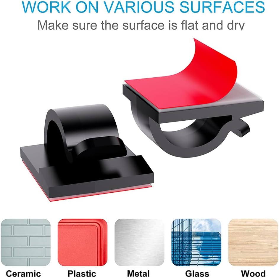 100 PCS Cable Clips Cord Organizer (Small, Medium,Large),Wire Holder for Cable Management, Outdoor Light Clips Light Hooks for LED String,Car Dash Cam, Extension Cord (Clear)