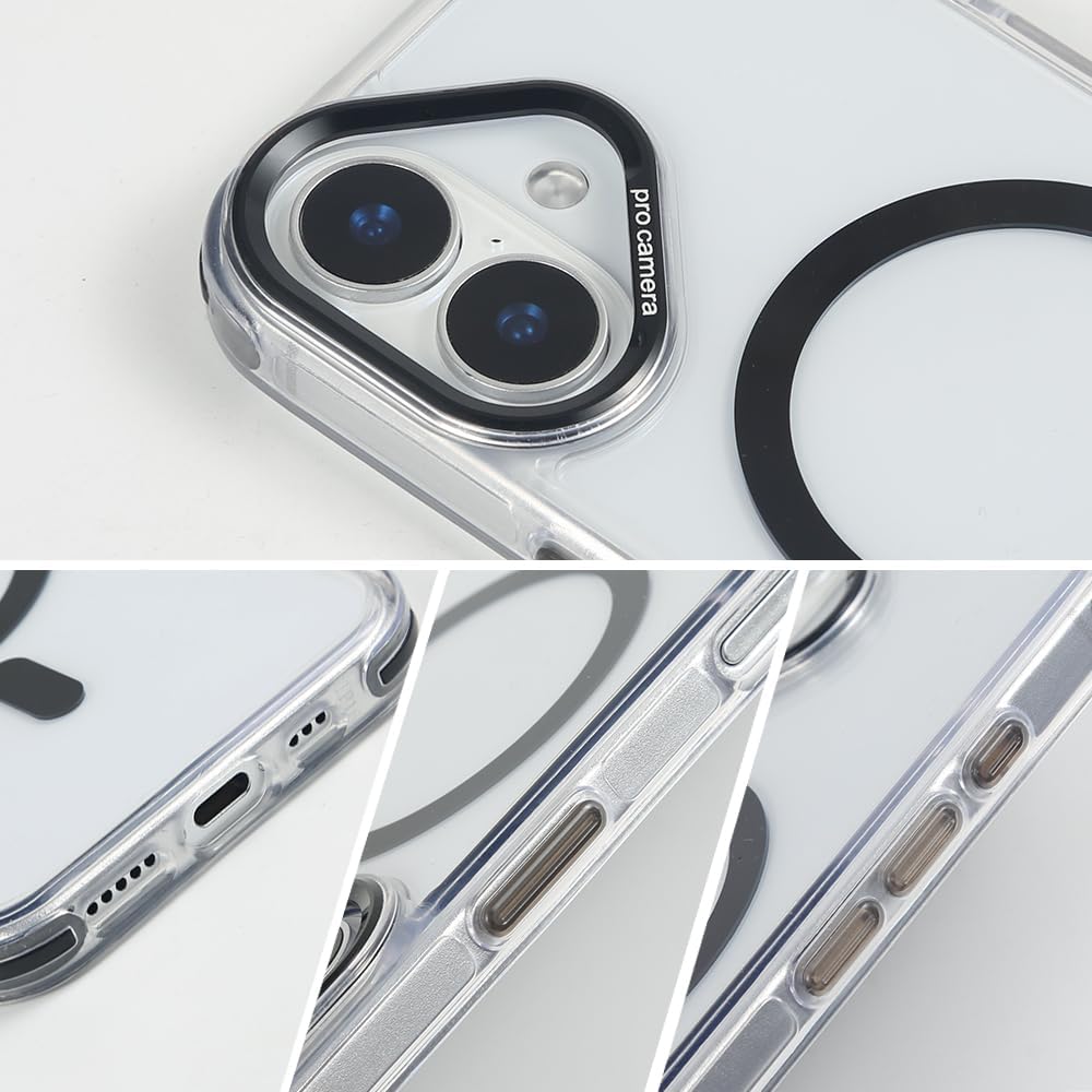 for iPhone 16 Case with 62.99 inch Lanyard, Classic Clear&Black Magnetic Phone Case, Drop&Shockproof Protection Cases, Phone Lanyard for Around The Neck, Compatible with Magnet Accessory