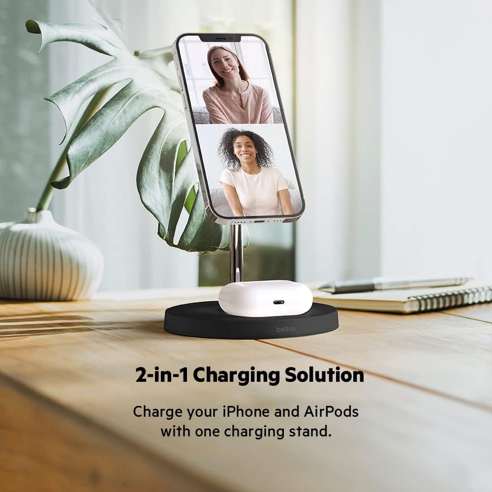 Belkin MagSafe 2-in-1 Wireless Charging Stand for Apple iPhone 13, 14, 15, 16, & AirPods - Fast Charging Station for Multiple Devices - Black