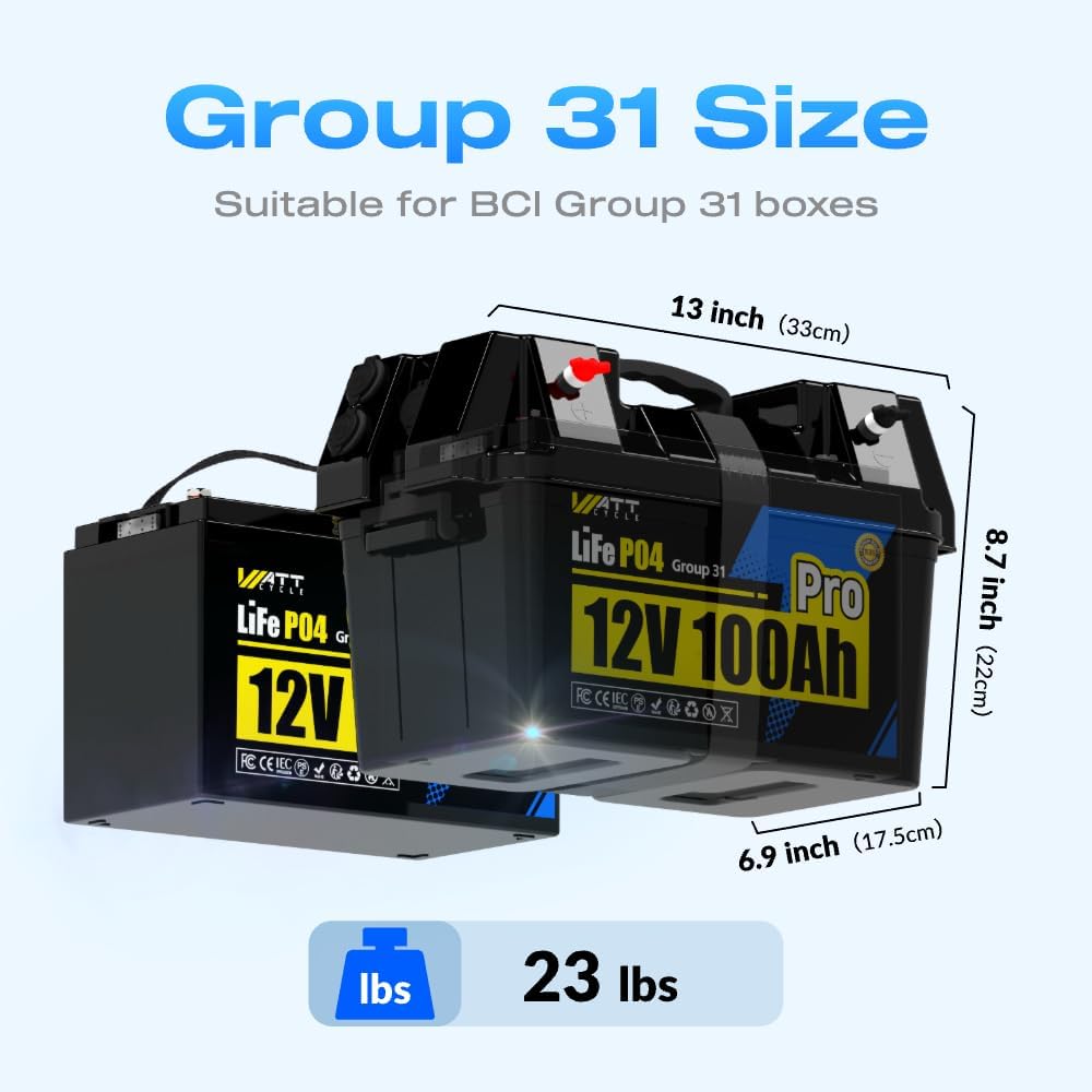 2Pack 12V 100Ah LiFePO4 Lithium Battery, BCI Group 31,Deep Cycle Up to 15000 Cycles, 110A BMS, Low Temperature Protection, 10 Years Lifespan, Perfect for RV/Home Energy Storage