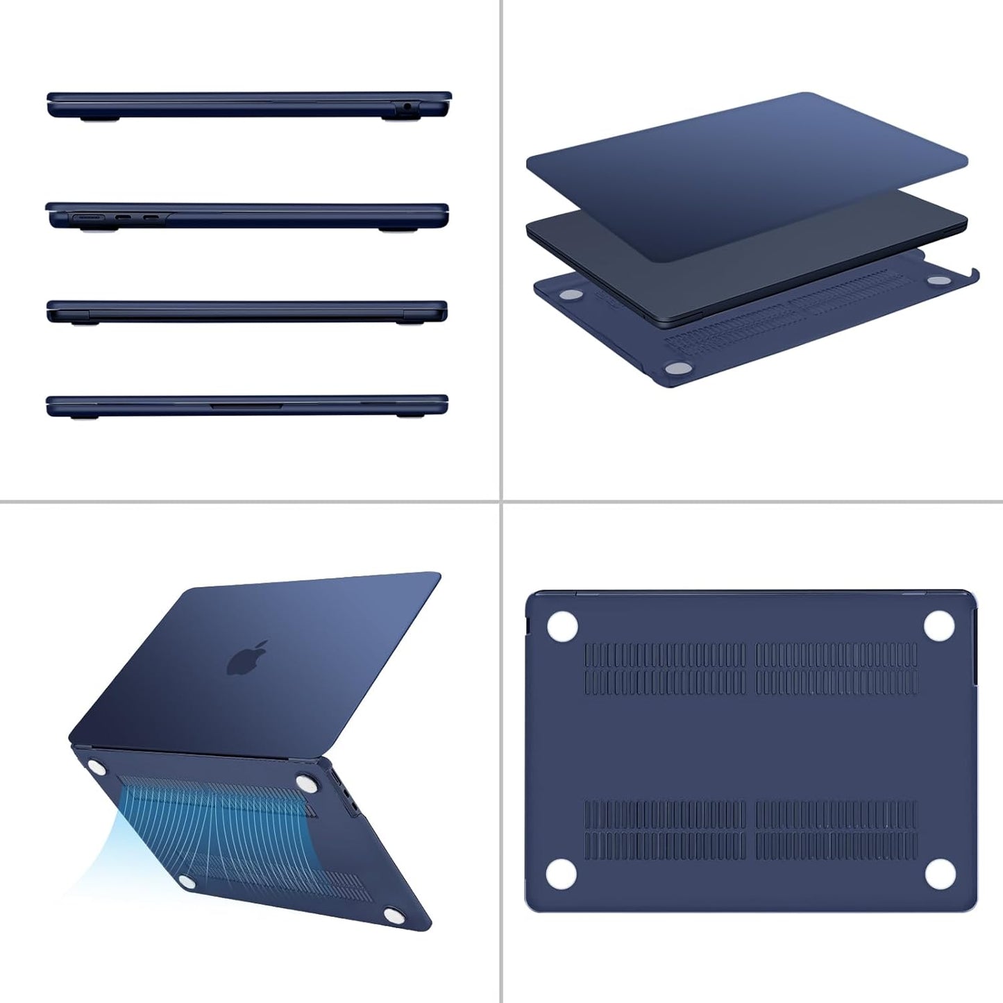 MOSISO Compatible with MacBook Air 13 inch Case 2025 2024 2023 2022 M4 A3240 M3 A3113 M2 A2681, Plastic Hard Shell&Keyboard Cover&Screen Film&Type C for MacBook Air 13.6 inch Case, Haze Blue