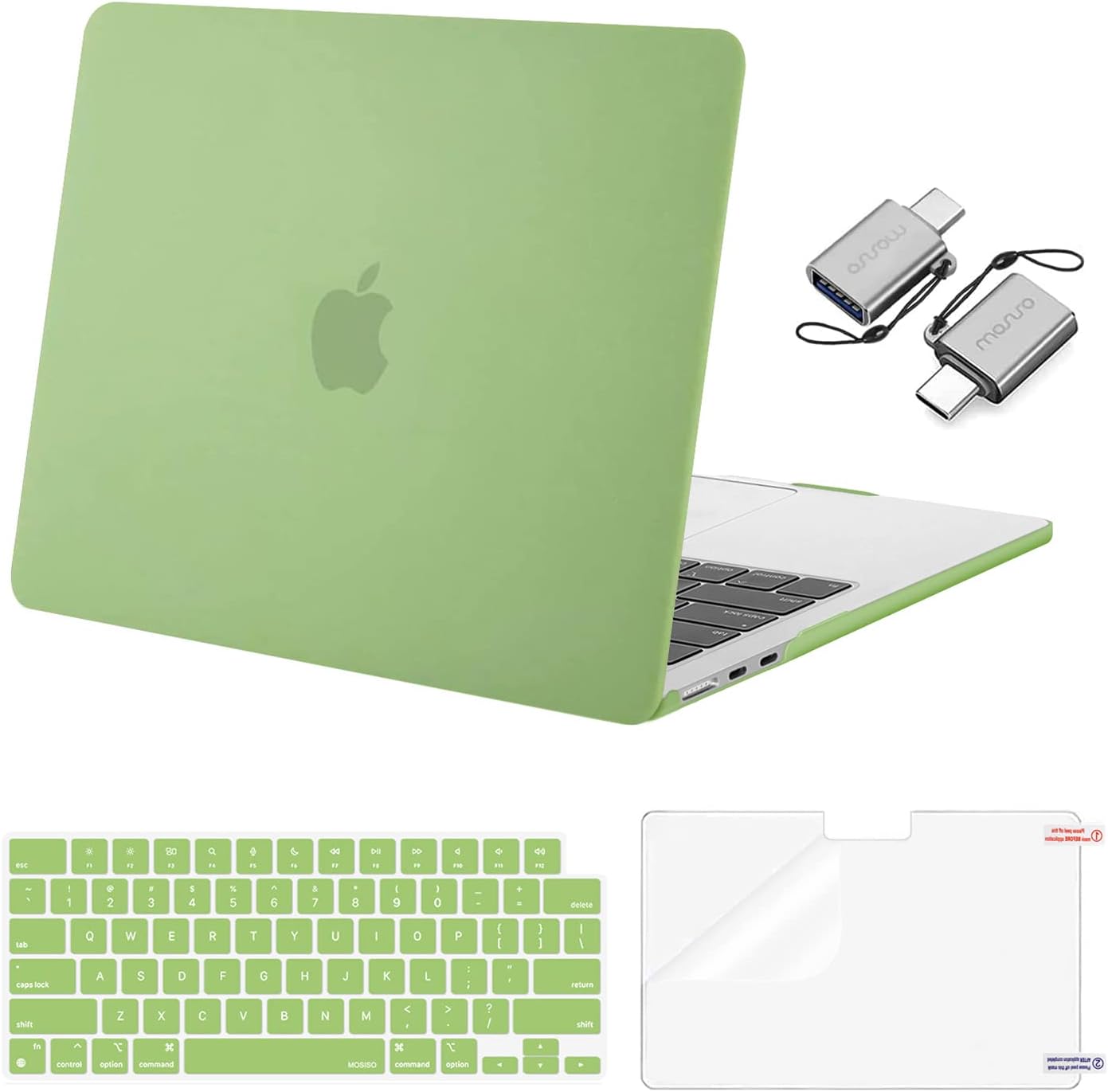 MOSISO Compatible with MacBook Air 13 inch Case 2025 2024 2023 2022 M4 A3240 M3 A3113 M2 A2681, Plastic Hard Shell&Keyboard Cover&Screen Film&Type C for MacBook Air 13.6 inch Case, Chartreuse