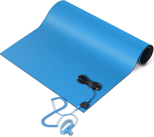 Anti-Static Mat Kits Includes Heat Resistant ESD Mats Anti Static Wrist Straps Grounding Cords Rubber Soldering Table ESD Pad for Computer PC Building Electronics Repair (1 Pack,24 x 35 in)