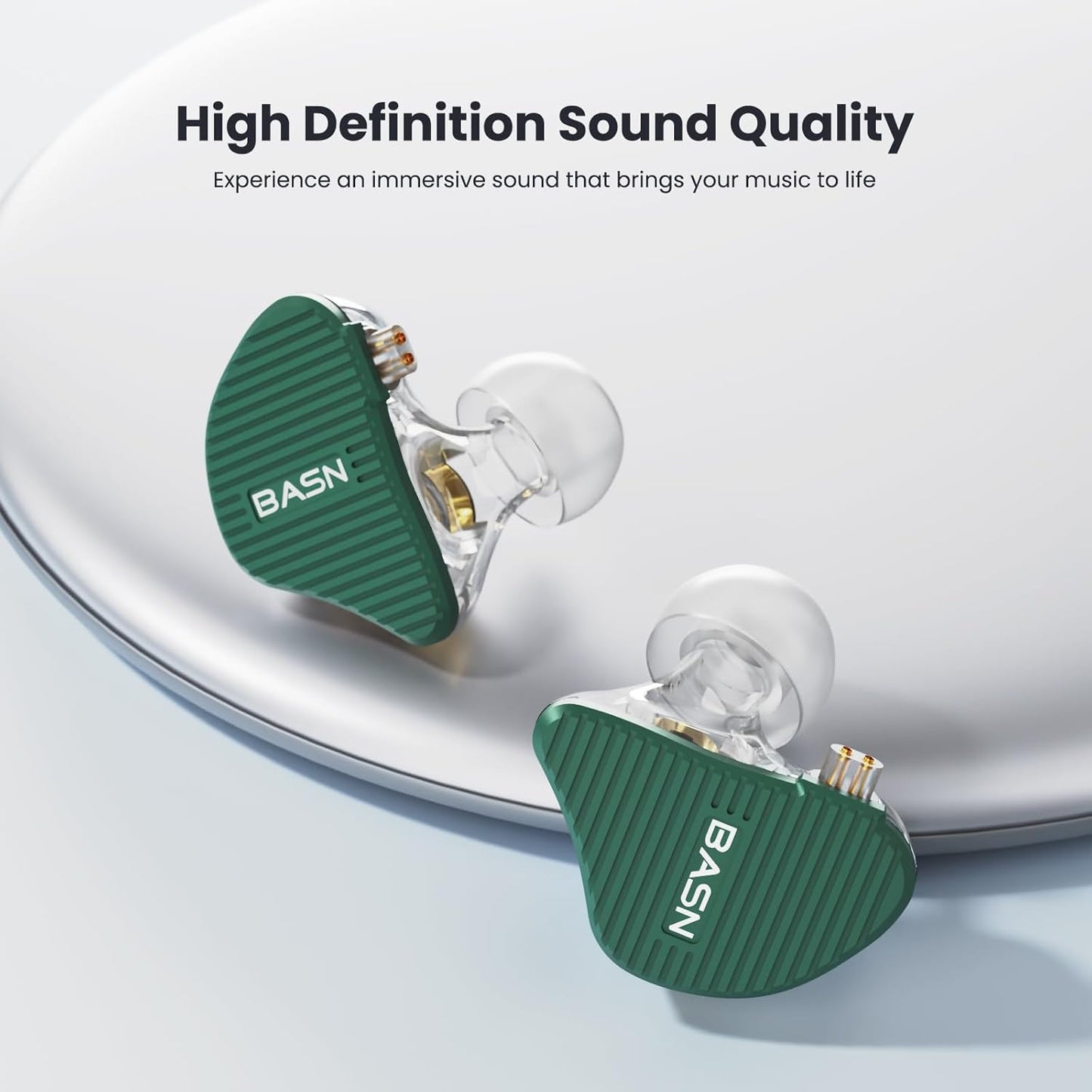 BASN Mix-PD in Ear Monitor,1Planar Driver + 1Dynamic Driver HiFi IEM Earphones with CNC Crafted Metal Cover, Wired 0.78mm 2-Pin Silver Plated Detachable Cable for Musicians (Green)