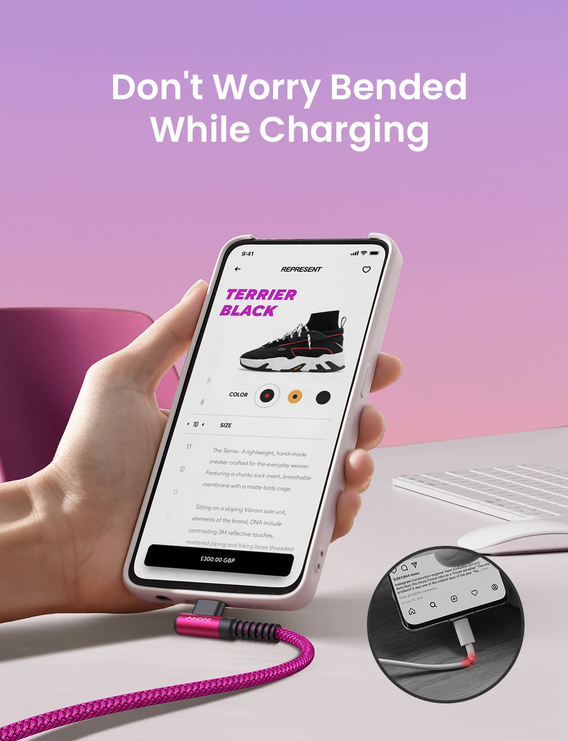 AINOPE USB C Cable [4-Pack, 3.1A] Type C Charger Fast Charging, Right Angle [10/6.6/3.3/3.3ft] USB A to USB C Cable Nylon Braided Compatible with Galaxy S22 S10 Plus S21 S20, Note 10, LG Google Pixel