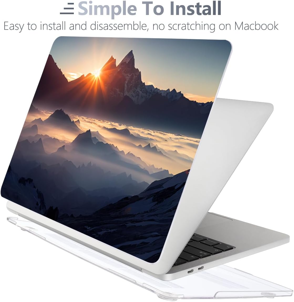 Batianda Design Case for M1 MacBook Air 13 Inch Model A2337 A2179 A1932 2021 2020 2019 Release,3D Painted Landscape Series Hard Shell with Keyboard Cover & Screen Protector, Sunrise