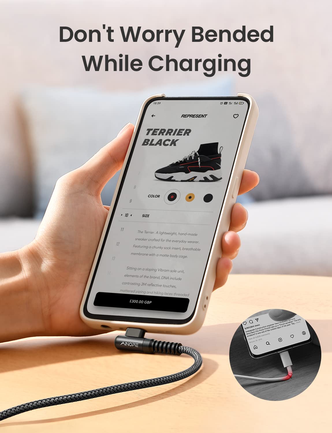 AINOPE [2 Pack 1.6FT Type C Cable, 3.1A Type C Charger Fast Charging, Right Angle Nylon Braided USB to USB C Cable Compatible with Galaxy S22 S21 S10, Note 10 9 A51 LG G8 G7 Charging Cord