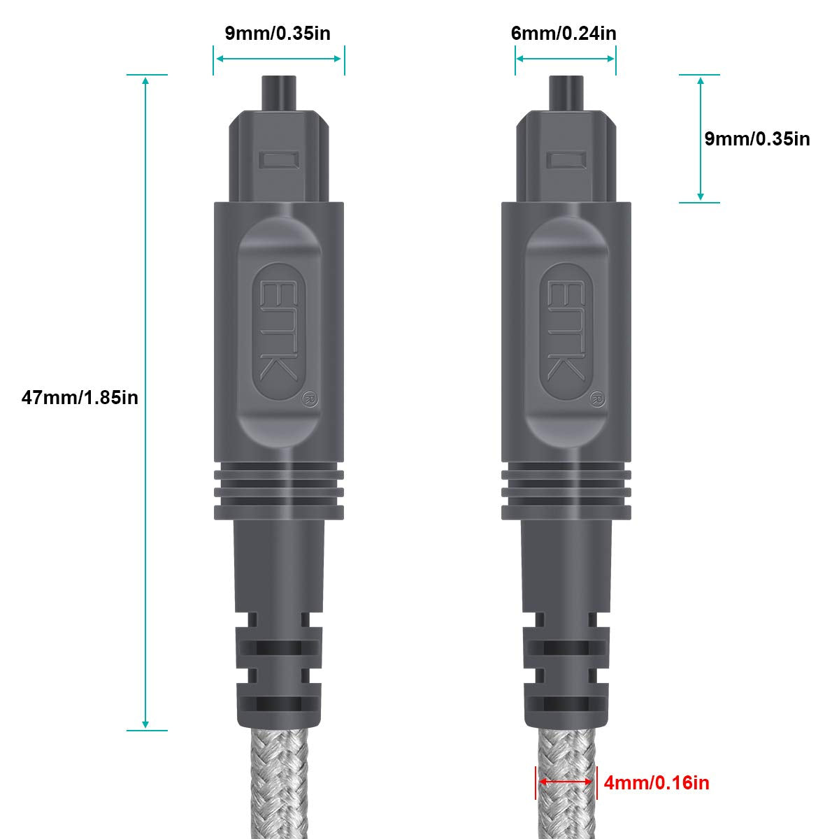 EMK Digital Optical Audio Cable Toslink Cable - [Cotton Braided Jacket,Durable and Flexible] Fiber Optic Cord for Home Theater, Sound bar, TV, PS4, Xbox & More (Grey-10Feet/3M)