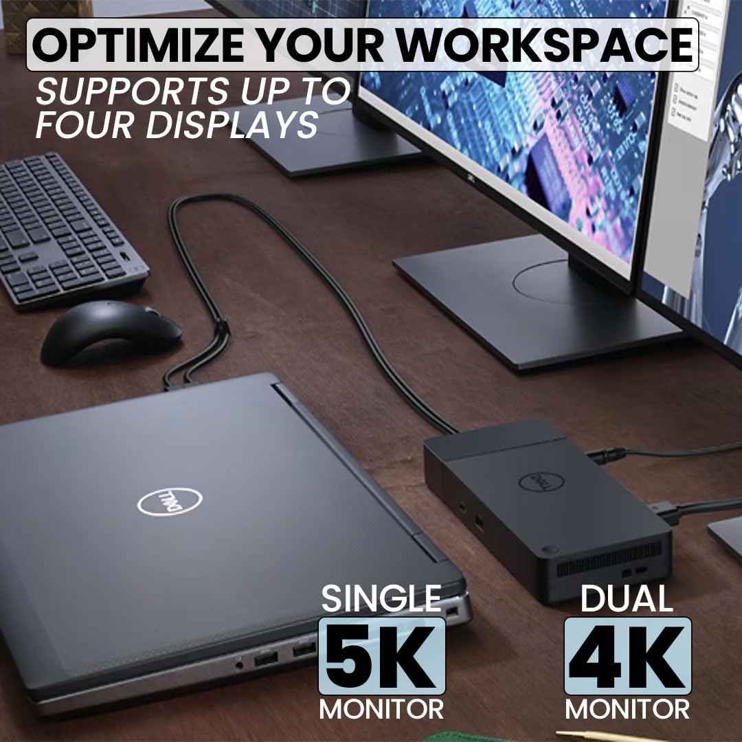 Dell WD19S Docking Station Bundle with USB-C and Dual Monitor Support - Complete Package Includes Dell WD19S Dock, 180W Power Adapter, Thunderbolt 3 & Ethernet Cable, Microfiber Cloth (Renewed)