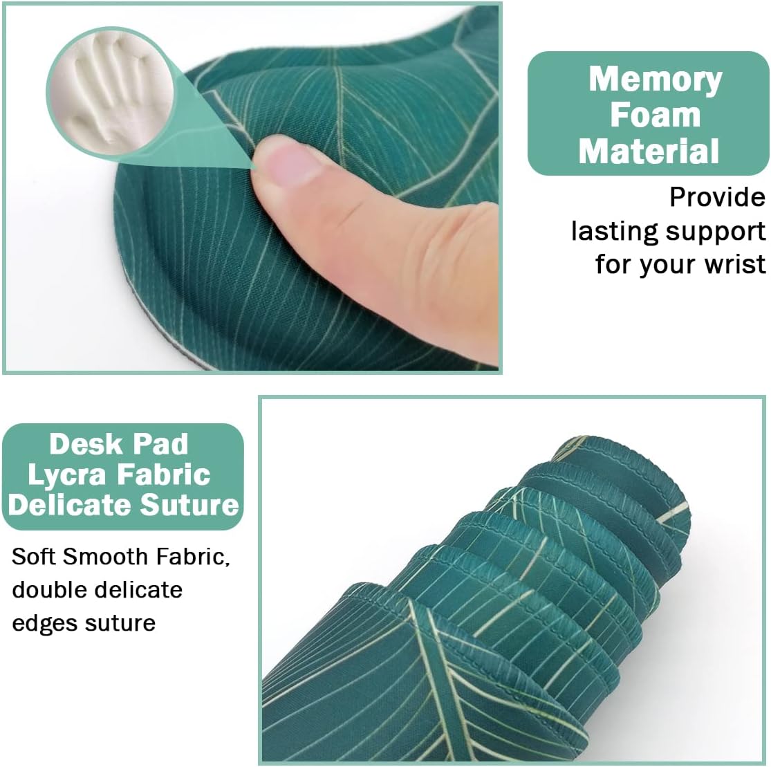 Ergonomic Large Mouse Pad and Keyboard Wrist Rest, Desk Pad for Keyboard and Mouse, 4-in-1 Large Gaming Mouse Pad with Wrist Support for Home Office Study Game-Green Leaves