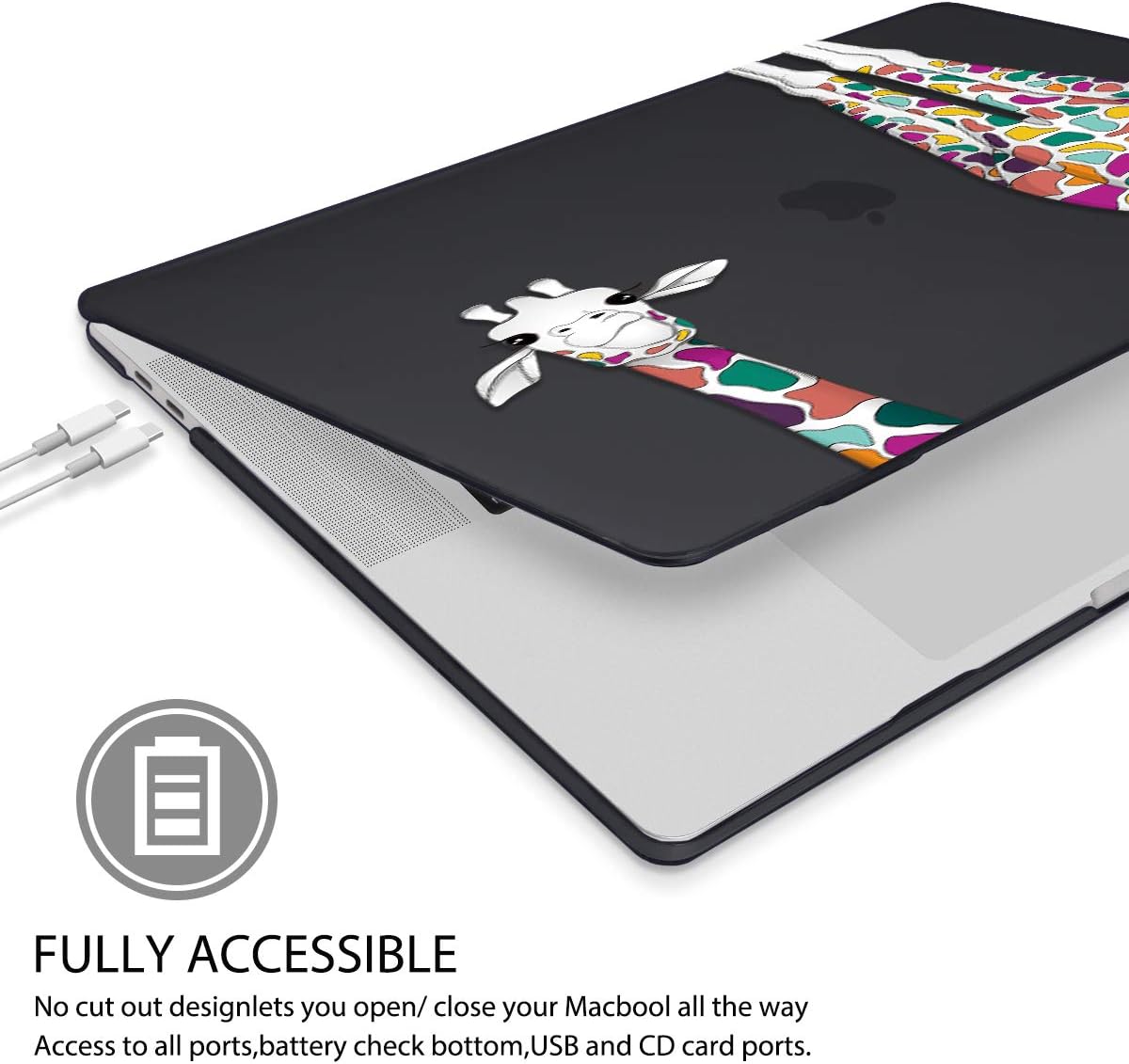 Mektron for MacBook Pro 13-inch Case 2022 2021 2020 Release A2338 M2 M1 A2289 A2251, Printed Plastic Hard Shell Cover for MacBook Pro 13.3-inch Touch Bar Fits Touch ID, Colorful Giraffe Black