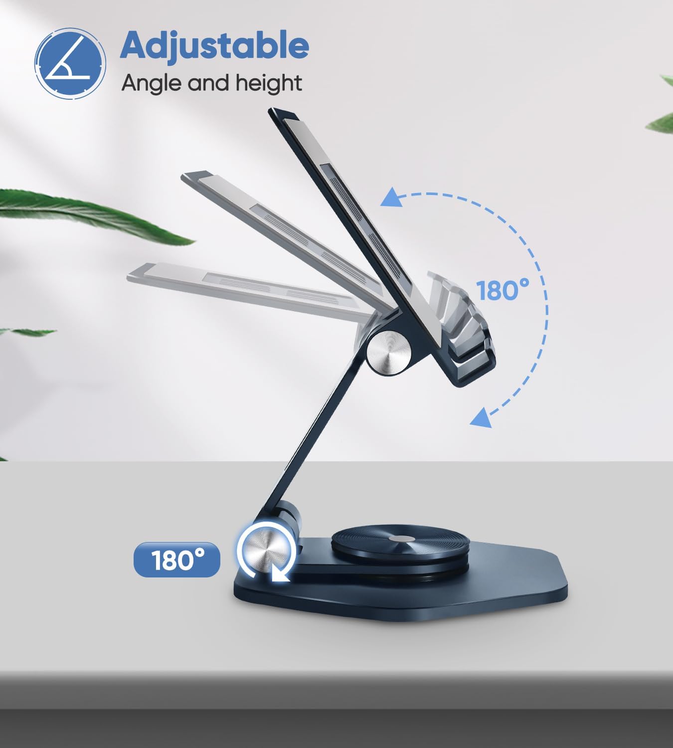 Foldable Aluminum Tablet Stand for Desk, 360° Swivel iPad & Tablet Holder – Portable & Stable Desktop Mount for 5–12.9in Devices, Dark Grey