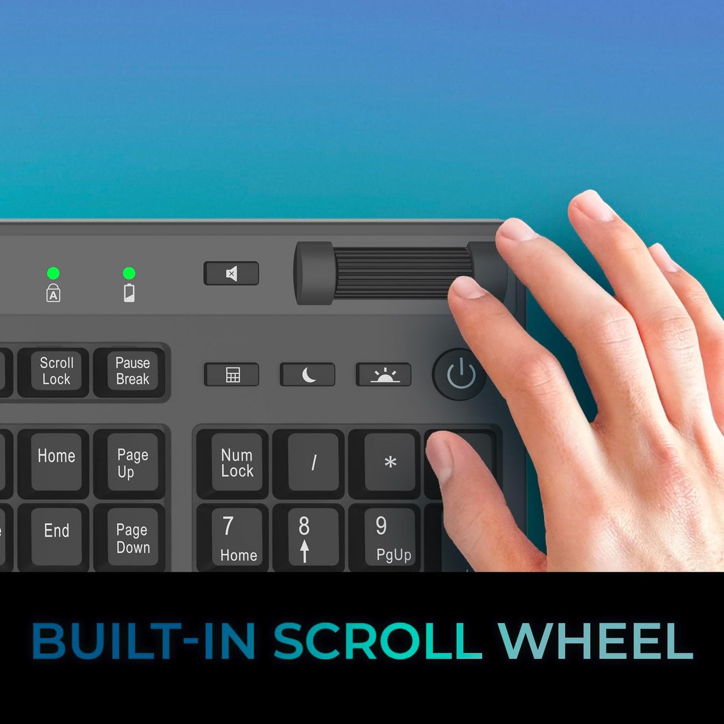 ADESSO Wireless Keyboard with Touchpad 104 Key Full Size USB Dongle Receiver Multi OS Support Works with MacOs System & Multimedia Hotkeys Volume Control with Scroll Wheel WKB-4450UB