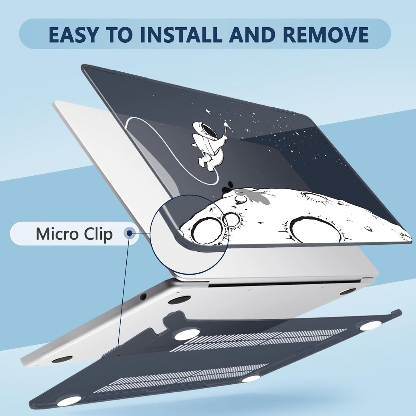 Compatible with MacBook Air 13.6 inch Case, M4 A3240/M3 A3113/M2 A2681 (Released 2025 to 2022), Hard Shell, Keyboard Cover, Screen Protector, Webcam Cover & Type-C Adapter, Astronauts Stars