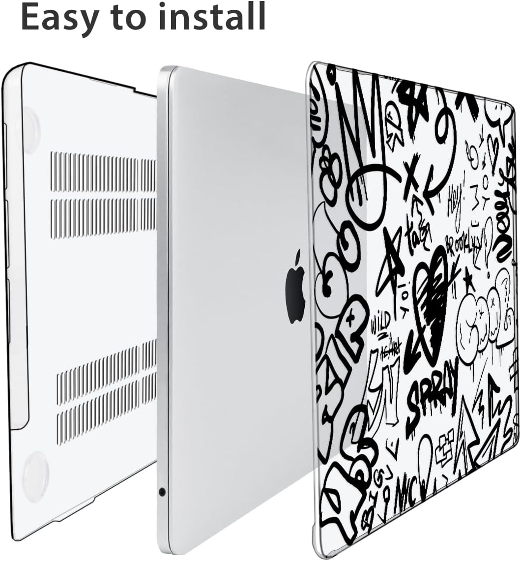 Compatible with MacBook Air 13 inch Case 2025 2024-2022 M4 A3240 M3 A3113 M2 A2681, Plastic Hard Shell&Keyboard Cover&Screen Film&Webcam Cover for MacBook Air 13.6 inch Case, Black Graffiti