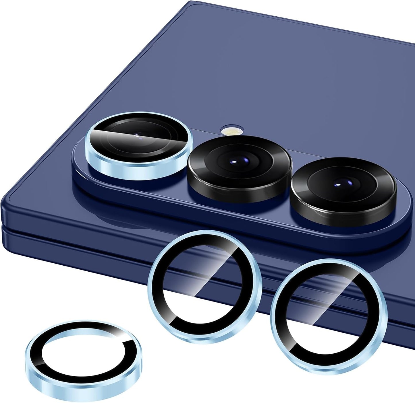 for Samsung Galaxy Z Fold 7 Camera Lens Protector, Individual Metal Ring Tempered Glass Lens Cover, [Strong Adsorption] Scratch Resistant Ultra-Thin HD Clear Lens Cover, 1 Set-Blue Ring