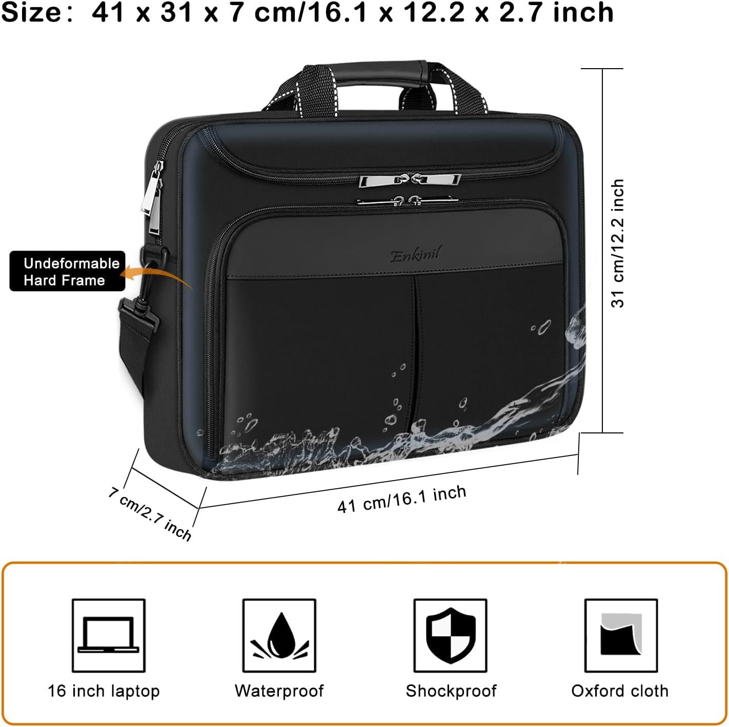 15.6-16.2 inch Waterproof Protective Laptop Messenger Briefcase with Adjustable Shoulder Strap Men Women Travel/Business Bag Compatible with Macbook Pro 16 inch A2141/A2485