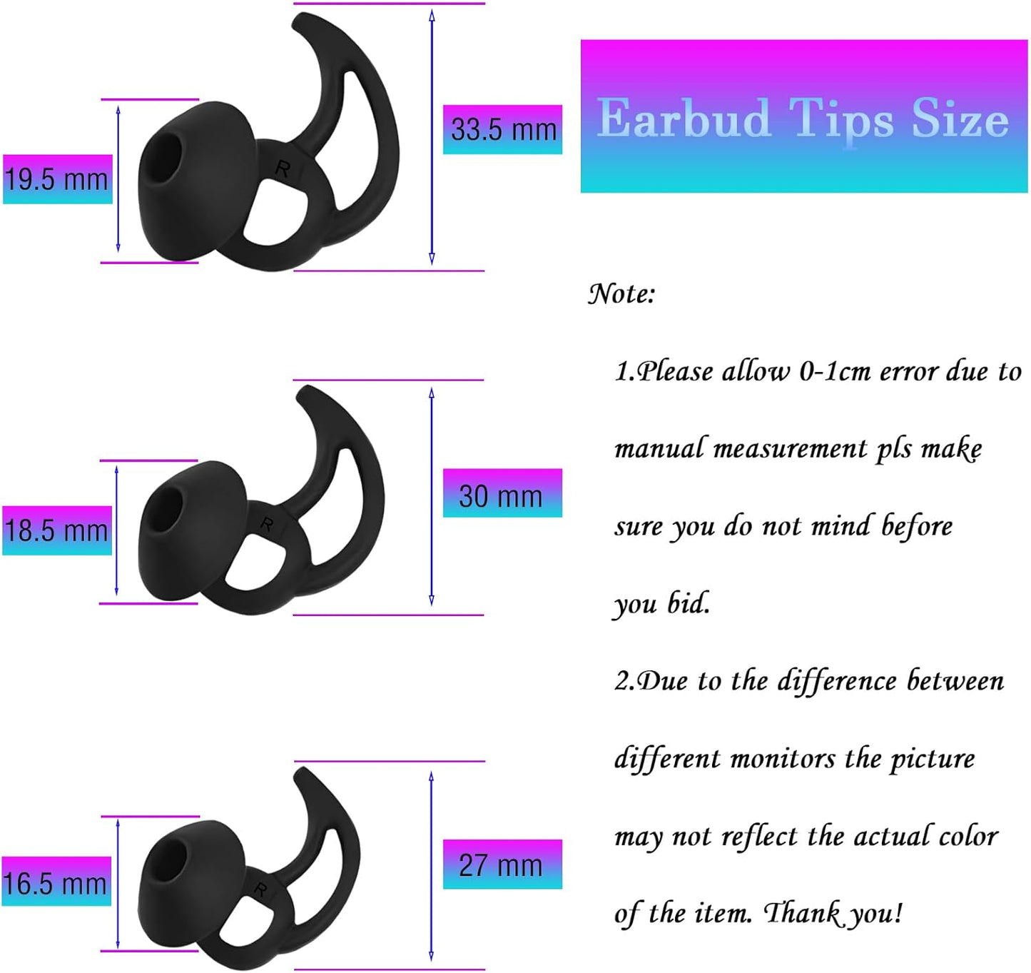 Earbud Replacement Tips Silicone Earbud Tips Ear Bud Covers Compatible with Bose Quietcomfort and Sport Headphone Ear Tips 3 Pairs S M L Black