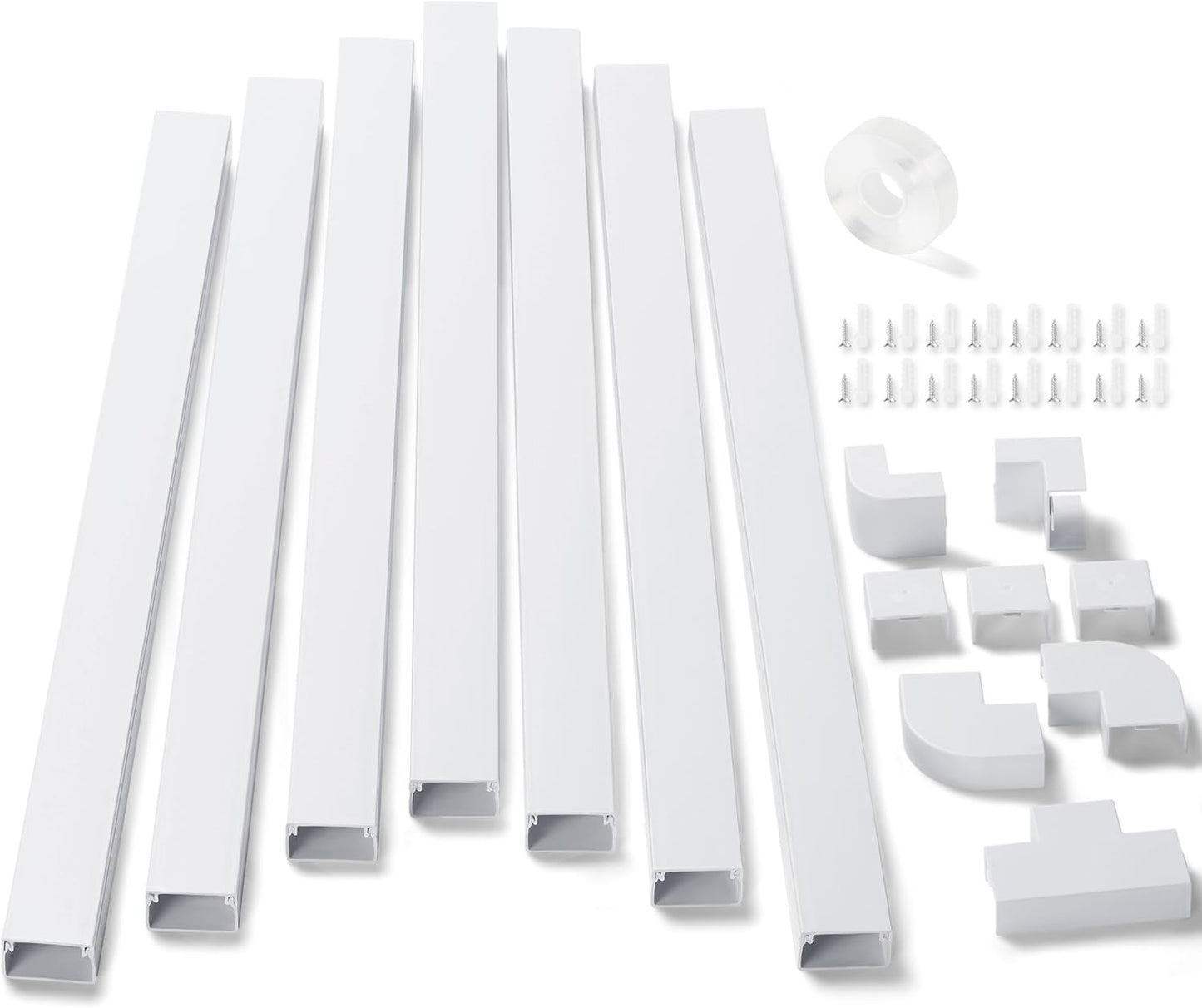 126in Cord Hider Kit, ZhiYo Wire Hiders for TV on Wall, Paintable Cable Management Kit, Wire Cover for Wall Mount TV, White Cable Raceway, Cord Cover Wall Wire Management Kit, 8xL15.7in W1.18inH0.67in