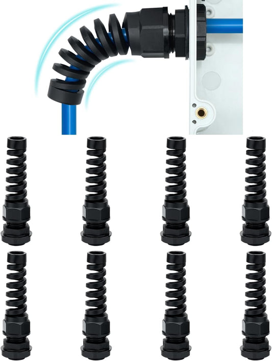8 Pcs Waterproof Cable Gland, PG9(NPT 1/4) Thread(4-8mm), Made of PA66 Material,waterproof wire grommet Strain Relief Cord Connectors,Suitable for Various Electrical Installations
