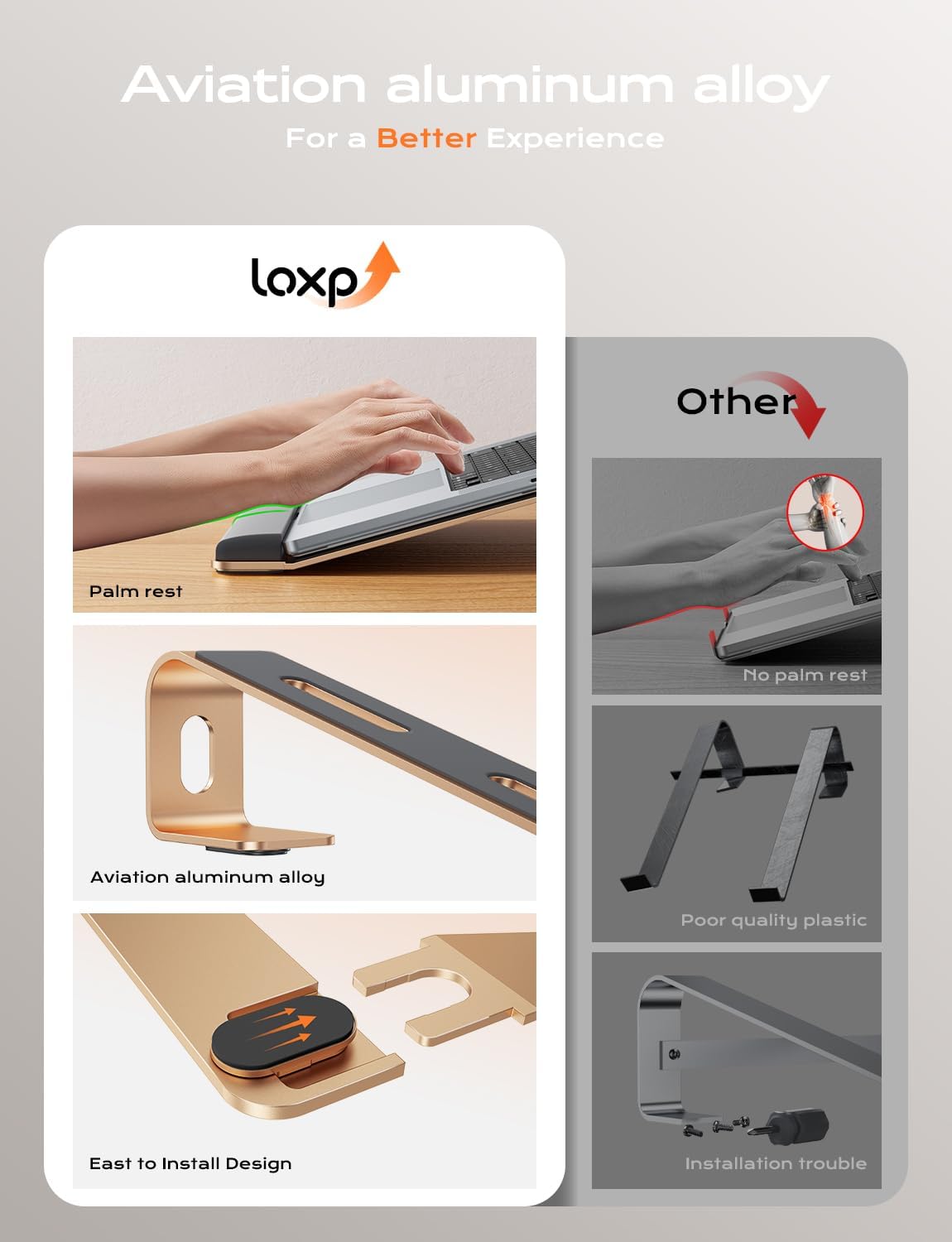 Laptop Stand for Desk, Laptop Stand with Wrist Support, Ergonomic Detachable Laptop Riser, Mount, Holder Notebook Computer Stand for MacBook Air Pro, HP, Dell, XPS, HP (10-17") Laptops - Gold