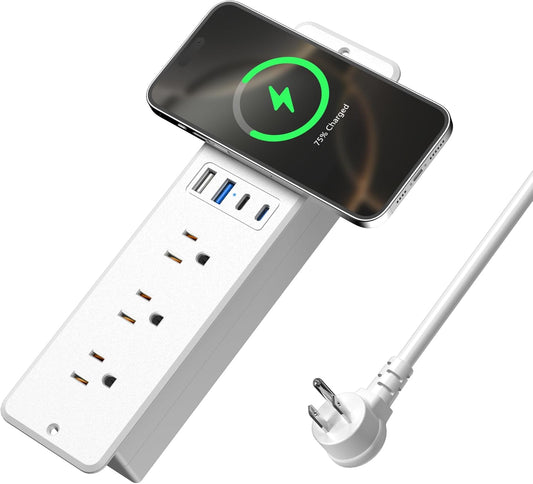 8 in 1 Recessed Power Strip with 15W Wireless Charger, 20W Fast Charging Furniture Outlet, Plug in 3 AC Outlets & 4 USB Ports Flush Mount, 6FT Cord