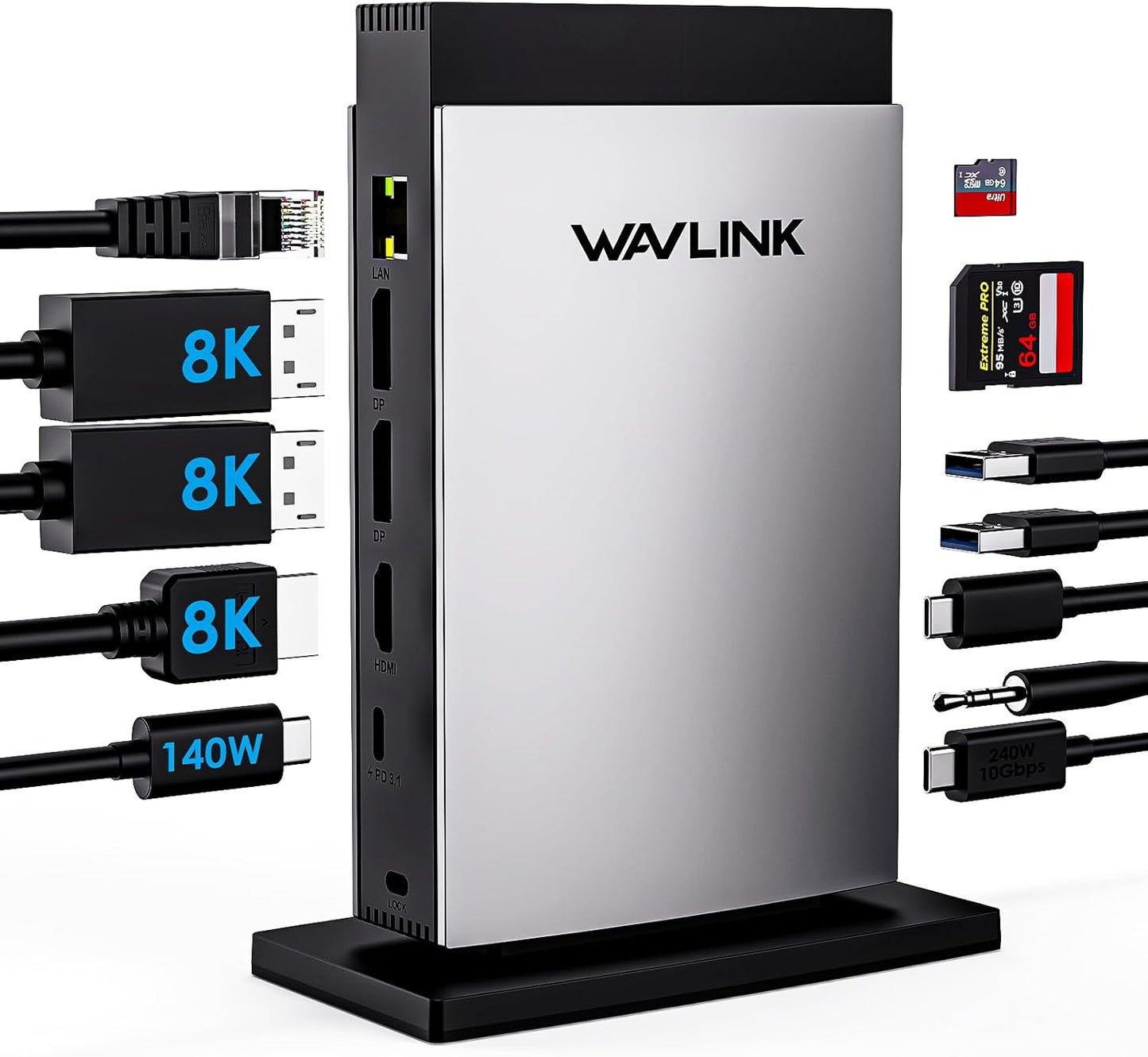 WAVLINK Laptop Docking Station 3 Monitors(Max Resolution: Single 8K or Triple 4K), 11-in-1 USB C Docking Station with 125W PD3.1 Pass-Through, HDMI + 2*DP, for MacBook M1/M2/M3/M4 & Windows, SD/TF