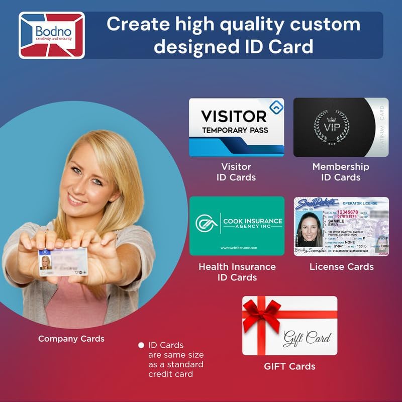 Bodno Seaory S28 Dual Sided ID Card Printer & Complete Supplies Package ID Software and Camera - Gold Edition